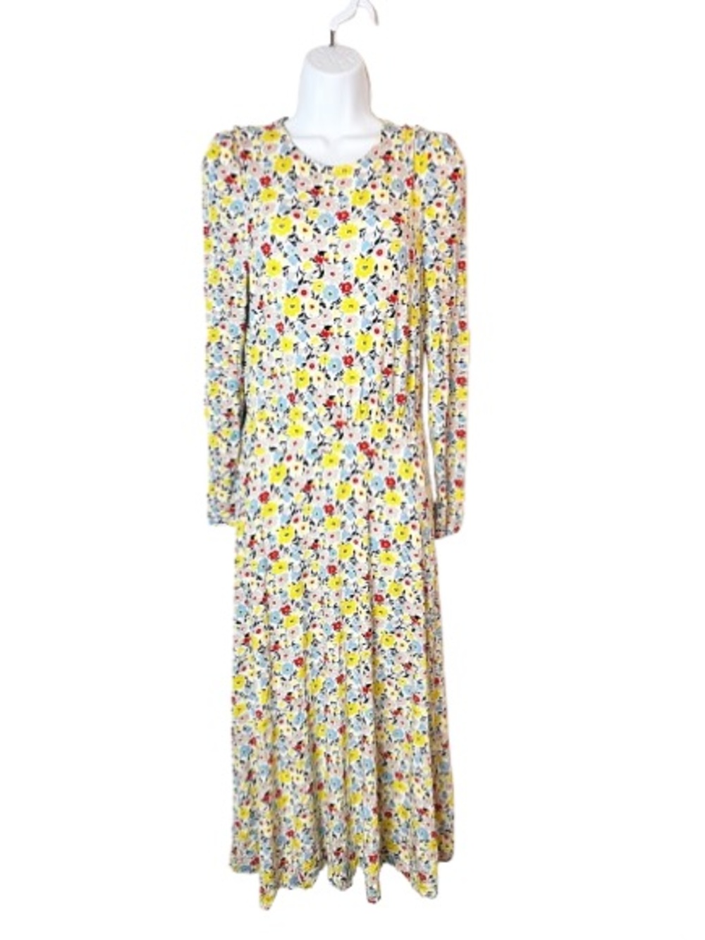 SZ 4 Boden Floral Long Sleeve Maxi Dress in Yellow Mix